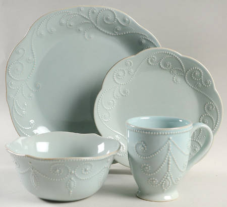 French Perle Ice Blue 4 Piece Place Setting