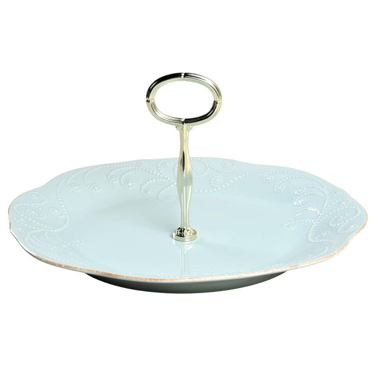 French Perle Ice Blue Round Serving Plate with Center Handle (Dp) Hc