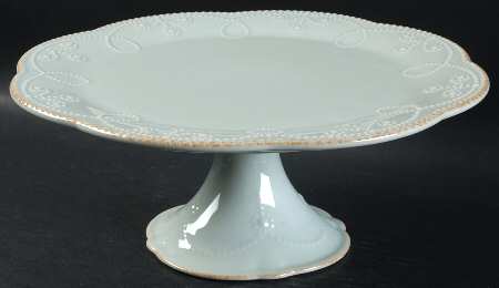 French Perle Ice Blue 10" Diameter Pedestal Cake Stand
