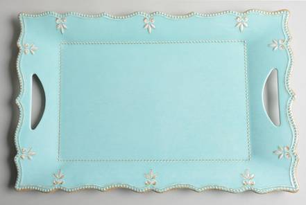 French Perle Ice Blue 18" Rectangular Handled Serving Melamine Tray