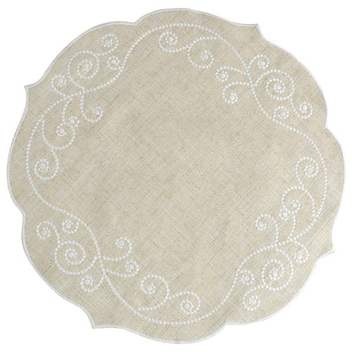 French Perle White Round Fabric Placemat