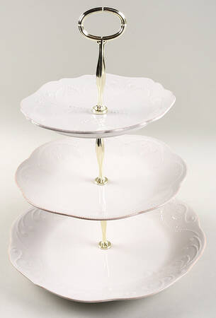 French Perle White 13 7/8"-14 1/4" 3-Tiered Serving Tray(DP,SP,BB) HC
