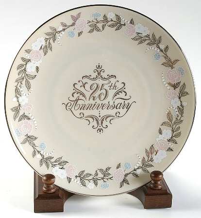 25th Anniversary Anniversary Commemorative Salad Plate & Wood Stand
