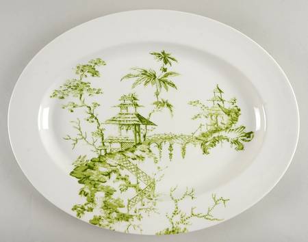 Toile Tale Chartreuse 16" Oval Serving Platter