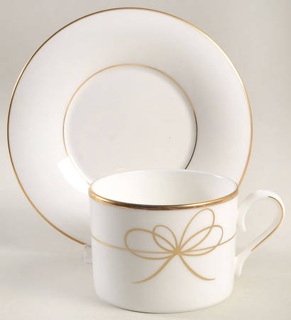 Gold Bow Flat Cup & Saucer Set
