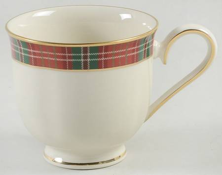Winter Greetings Plaid Footed Cup & Saucer Set