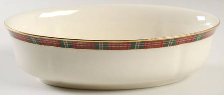 Winter Greetings Plaid 10" Oval Vegetable Bowl
