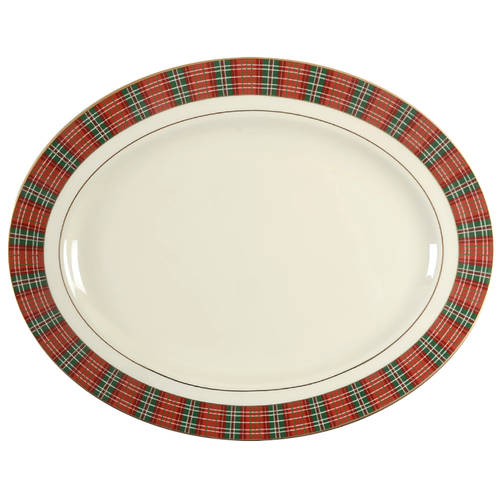 Winter Greetings Plaid 16" Oval Serving Platter