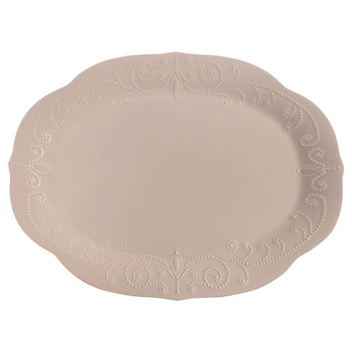 French Perle Latte Tan 16" Oval Serving Platter