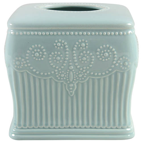 French Perle Groove Ice Blue Square Tissue Box Cover by Lenox