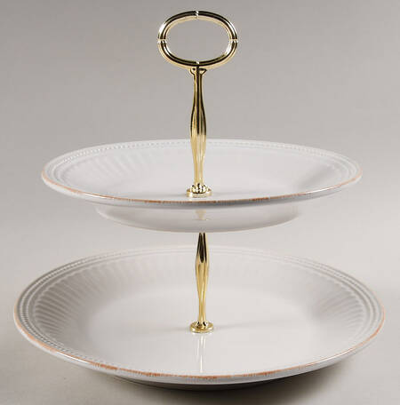 French Perle Groove White 6 5/8"-10"  2 Tiered Serving Tray (Dp, Sp) HC