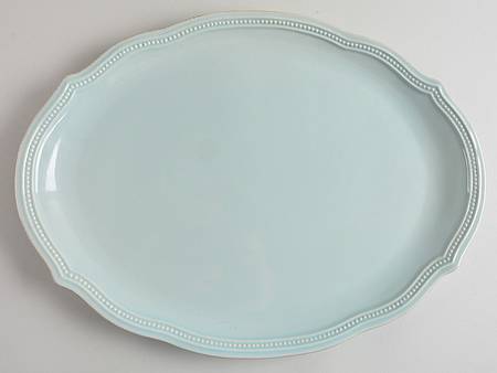 French Perle Bead Ice Blue 15" Oval Serving Platter
