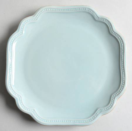 French Perle Bead Ice Blue Square Accent Luncheon Plate
