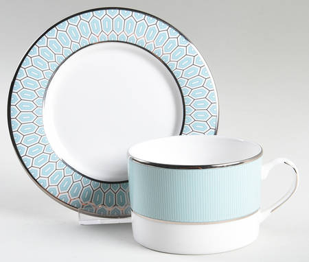 Clara Aqua Flat Cup & Saucer Set
