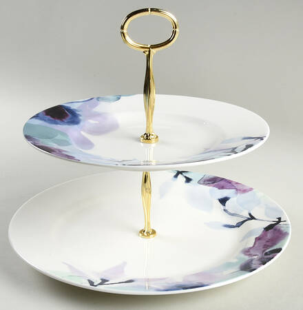 Indigo Watercolor Floral 6 5/8"-10"  2 Tiered Serving Tray (Dp, Sp) HC