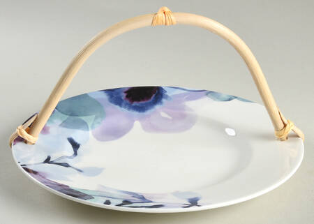 Indigo Watercolor Floral 5 3/8"-5 5/8" Bamboo Handled Serving Plate  HC