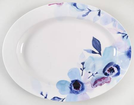 Indigo Watercolor Floral 16" Oval Serving Platter