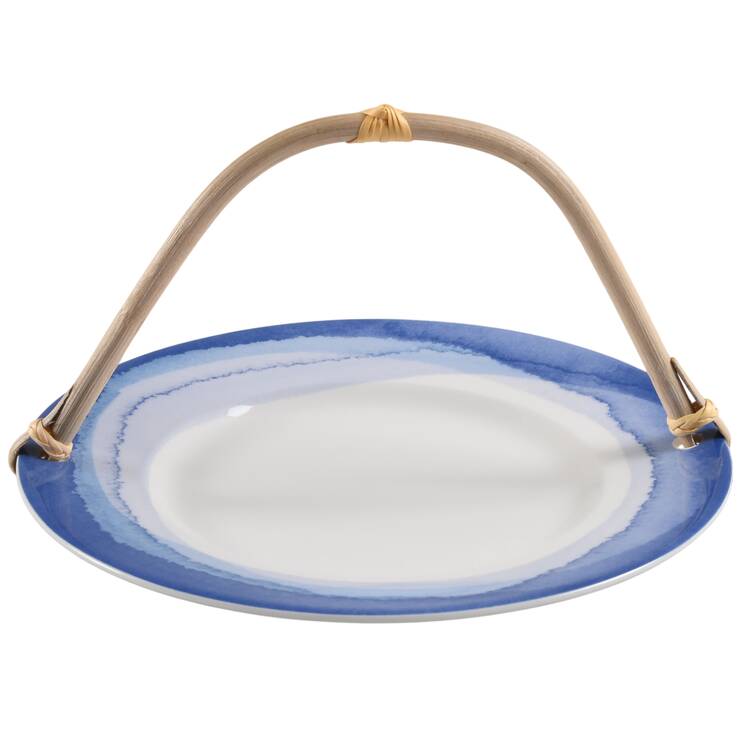 Indigo Watercolor Stripe 5 3/8"-5 5/8" Bamboo Handled Serving Plate  HC