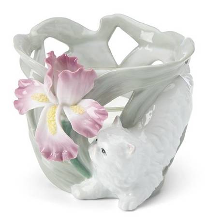 Fancy Feline and Floral Small Pierced Votive Candleholder