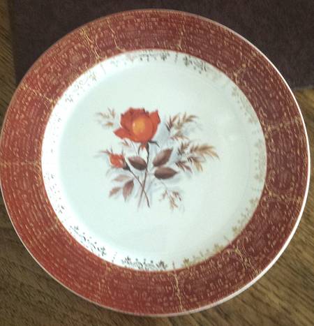 Vermillion Rose (Maroon Rim) by Limoges-American