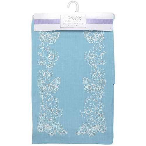 Butterfly Meadow Carved (Blue) 14" X 70" Cloth Table Runner
