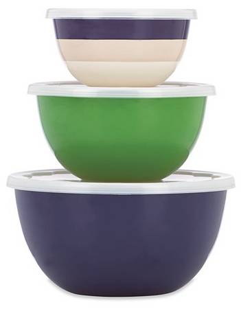Rainey Street Stripe (3 Pc) Metal Bowl w/Plastic Lid(5 3/4,7 1/4,8 3/4)