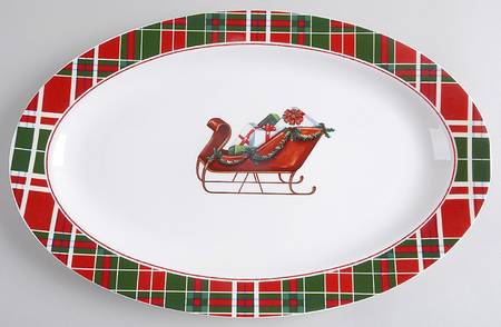 Vintage Plaid 15" Oval Serving Platter