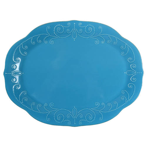French Perle Peacock 16" Oval Serving Platter