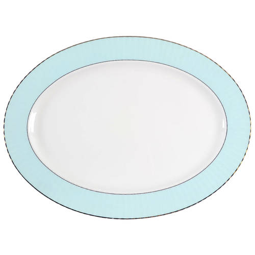 Pleated Colors Aqua 16" Oval Serving Platter