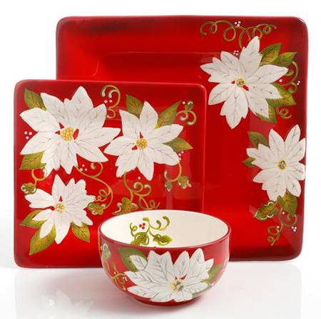 Pleasant Poinsettia Square Dinner Plate