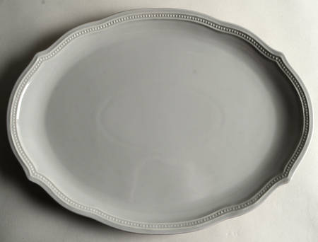 French Perle Bead Grey 15" Oval Serving Platter
