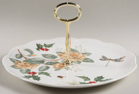 Butterfly Meadow Holiday Round Serving Plate with Center Handle (Dp) Hc