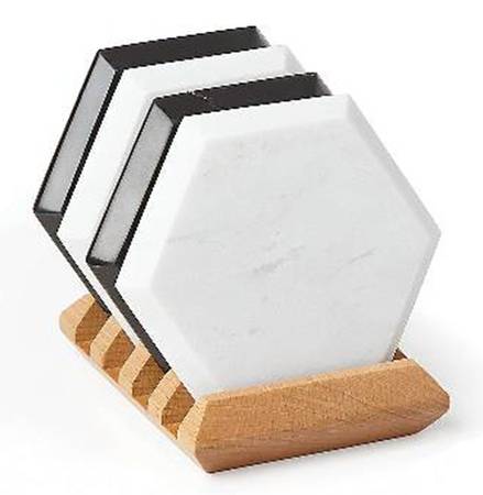 Platform (Wood & Marble) (5 Pc) Coaster Set (2 ea COAM1&2 & w/TRAY)