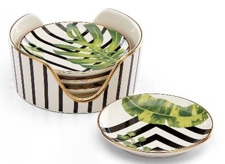 Tropical Leaves Coaster - Set of 4 with Holder