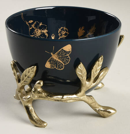 Sprig and Vine 4" Round Bowl & Metal Stand