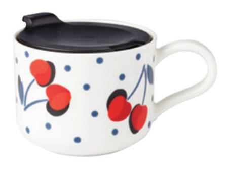 Vintage Cherry Dot Mug & Plastic/Silicone Lid