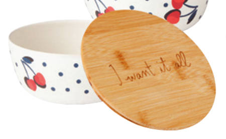 Vintage Cherry Dot Round Bamboo Lunch Box & Lid