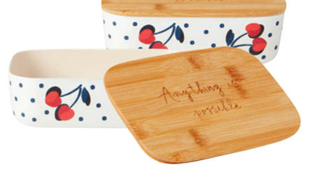Vintage Cherry Dot Bamboo Bento/Lunch Box & Lid