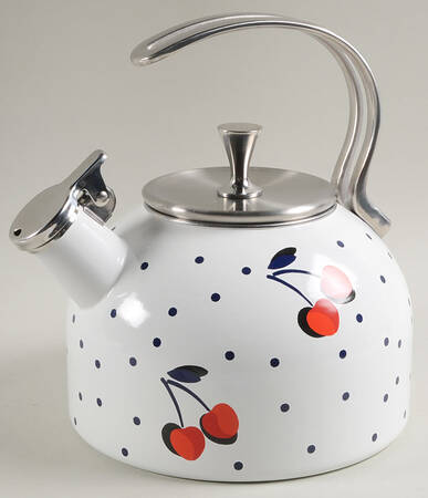 Vintage Cherry Dot Metal Kettle & Lid