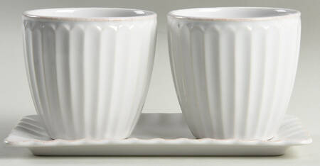 French Perle Scallop Herb Pots W/Tray (2 Pots,1try)