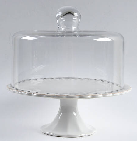 French Perle Scallop Pedestal Cake Plate with Glass Dome by Lenox