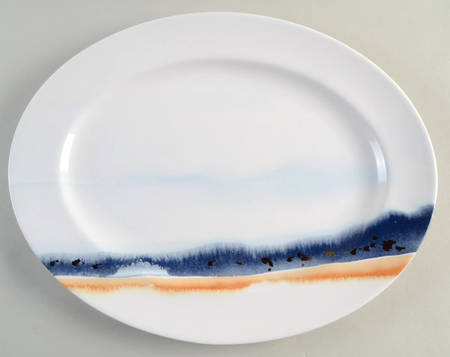 Watercolor Horizons Indigo 16" Oval Serving Platter