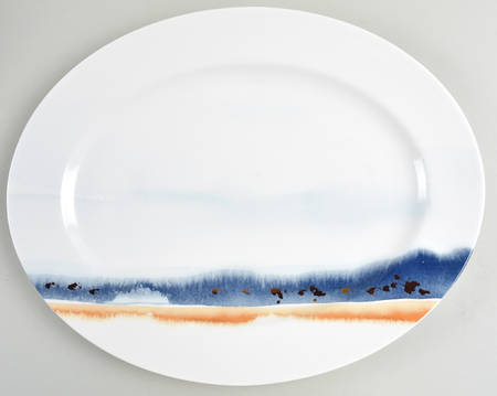 Watercolor Horizons Indigo 16" Oval Serving Platter