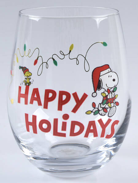Snoopy Christmas Glassware Stemless Wine