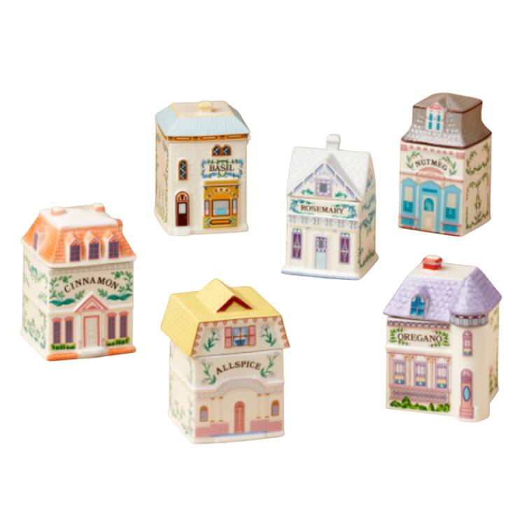 Lenox Village (2nd Edition) (Box Set of 6)Spice Jars(Cinnamon,Basil,Nutmeg,Rosemary,Oregano & Allspice)