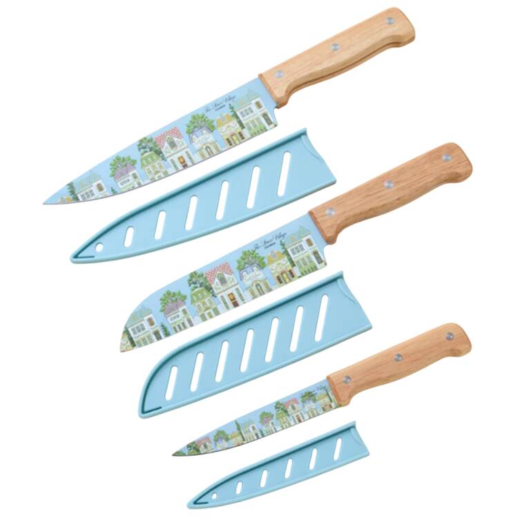 Lenox Village (2nd Edition) Knife Set with Covers - 3 Piece (Chef's, Santoku & Utility Knife)