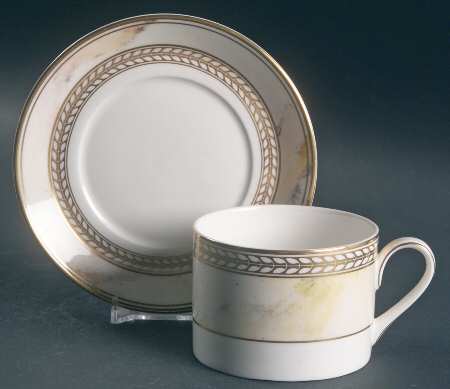 Alabaster & Gold Flat Cup & Saucer Set