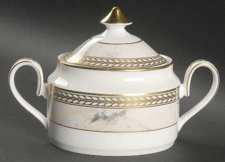 Alabaster & Gold Sugar Bowl & Lid
