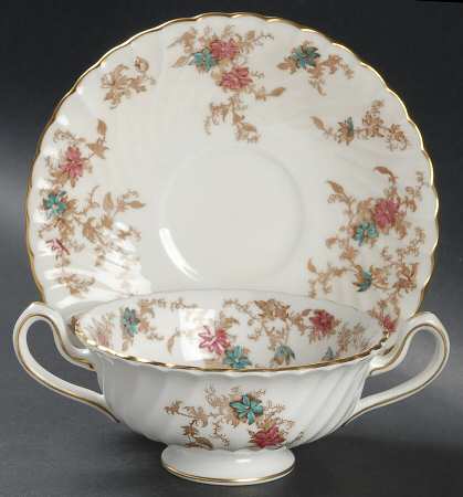 Ancestral (GLOBE BACKSTAMP) Footed Cream Soup Bowl & Saucer Set