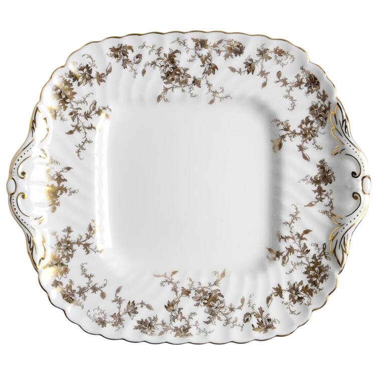 Ancestral Gold Square Handled Cake Plate